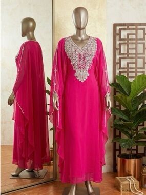 Embellished Hot Pink Kaftan Dress